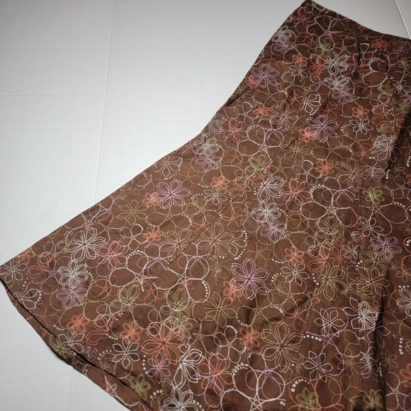 Kim Rogers Brown Floral A-Line Skirt Size 12 - Picture 1 of 6